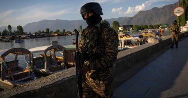 Indian security force personnel patrol on the banks of Dal Lake, in Srinagar, India-administered Kashmir, April 25, 2025. (Reuters Photo)