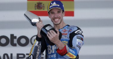 BK8 Gresini Racing MotoGP&#039;s Alex Marquez celebrates winning the Spanish Grand Prix, Jerez, Spain, April 27, 2025. (Reuters Photo)
