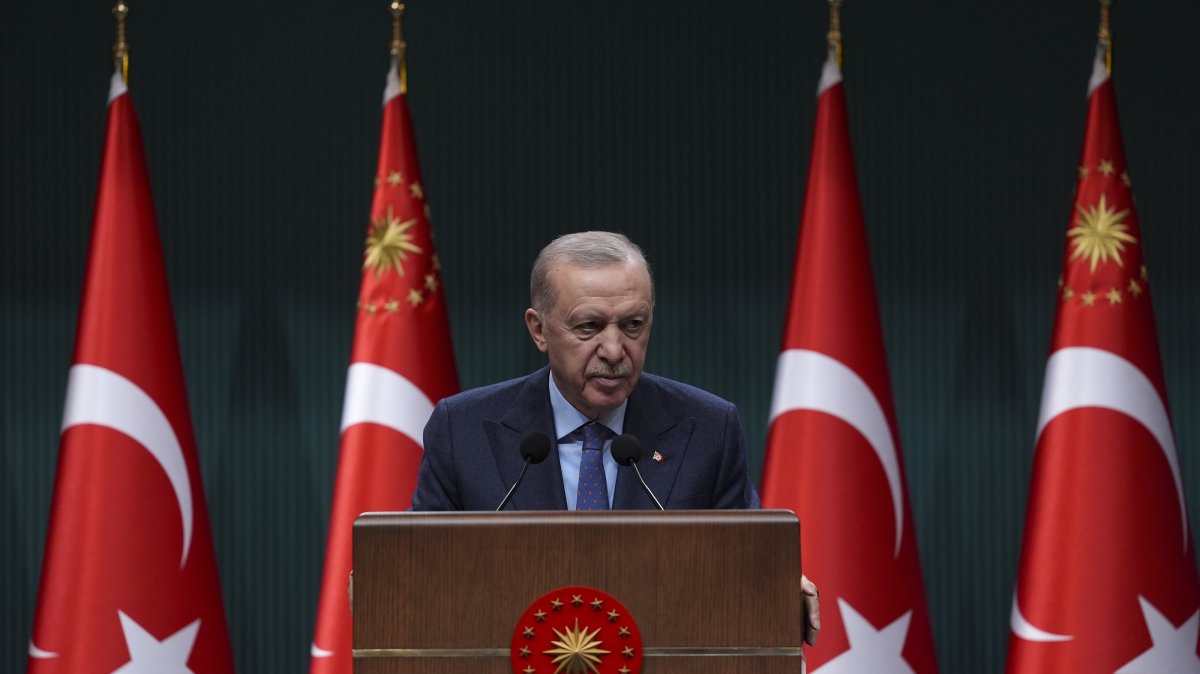 President Recep Tayyip Erdoğan delivers a speech after a Cabinet meeting in Ankara, Türkiye, April 28, 2025. (AA Photo) 