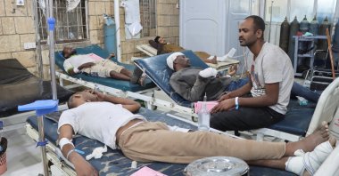 Injured African migrants lie on hospital beds after a strike hit a detention center hosting African migrants, in Saada, Yemen, April 28, 2025. (Reuters Photo)