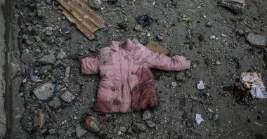 A bloodied jacket of a Palestinian child among the debris following an Israeli airstrike, Gaza City, northern Gaza Strip, Palestine, April 14, 2025. (EPA Photo)