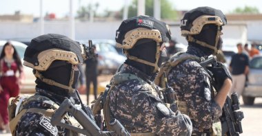 YPG terrorists guard the area where the group organized a &quot;convention,&quot; Qamishli, Syria, April 26, 2025. (EPA Photo)
