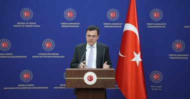 Foreign Ministry spokesman Öncü Keçeli speaks at a news conference in Ankara, March 3, 2024. (AA File Photo)