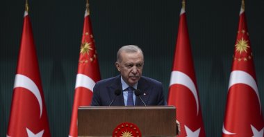 President Recep Tayyip Erdoğan delivers a speech after a Cabinet meeting in Ankara, Türkiye, April 28, 2025. (AA Photo) 