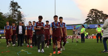Trabzonspor under-19 players look dejected after losing the UEFA Youth League final to Barcelona at the Centre Sportif de Colovray, Nyon, Switzerland, April 28, 2025. (AA Photo)