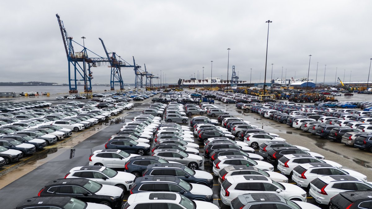 New Volvo automobiles await transport from the Dundalk Marine Terminal in Baltimore, Maryland, U.S., April 7, 2025. (EPA Photo)