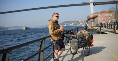 British adventurer Karl Bushby poses for a photo during his interview, Istanbul, Türkiye, April 28, 2028