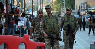 Indian security forces patrol a square in Srinagar, India-controlled Kashmir, April 29, 2025. (AA Photo)