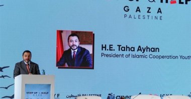 Taha Ayhan, president of the Islamic Cooperation Youth Forum (ICYF), speaks at the opening of the conference, Istanbul, Türkiye, April 30, 2025. (Courtesy OF ICYF)