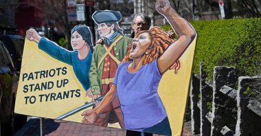 David Fichter, a 1973 graduate of Harvard University, during a protest against the U.S. President Donald Trump&#039;s administration and against student visas being revoked, Harvard University, Cambridge, Massachusetts, U.S., April 17, 2025. (Reuters Photo)