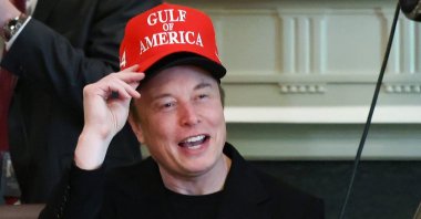 Tesla CEO Elon Musk reacts wearing a "Gulf of America" cap as he attends a Cabinet meeting held by U.S. President Donald Trump at the White House, Washington, U.S., April 30, 2025. (Reuters Photo)