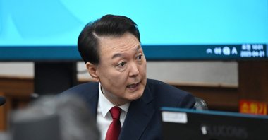 Korea&#039;s former President Yoon Suk Yeol attends his criminal trial on insurrection charges at a courtroom in Seoul, South Korea, April 21, 2025. (AFP Photo)