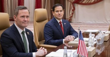 U.S. National Security Advisor Mike Waltz (L) and U.S. Secretary of State Marco Rubio hold a meeting with Ukrainian officials in Jeddah, Saudi Arabia, March 11, 2025. (AP Photo)