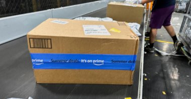 A person works at the Amazon warehouse in Melville, New York, U.S., July 11, 2023. (Reuters Photo)