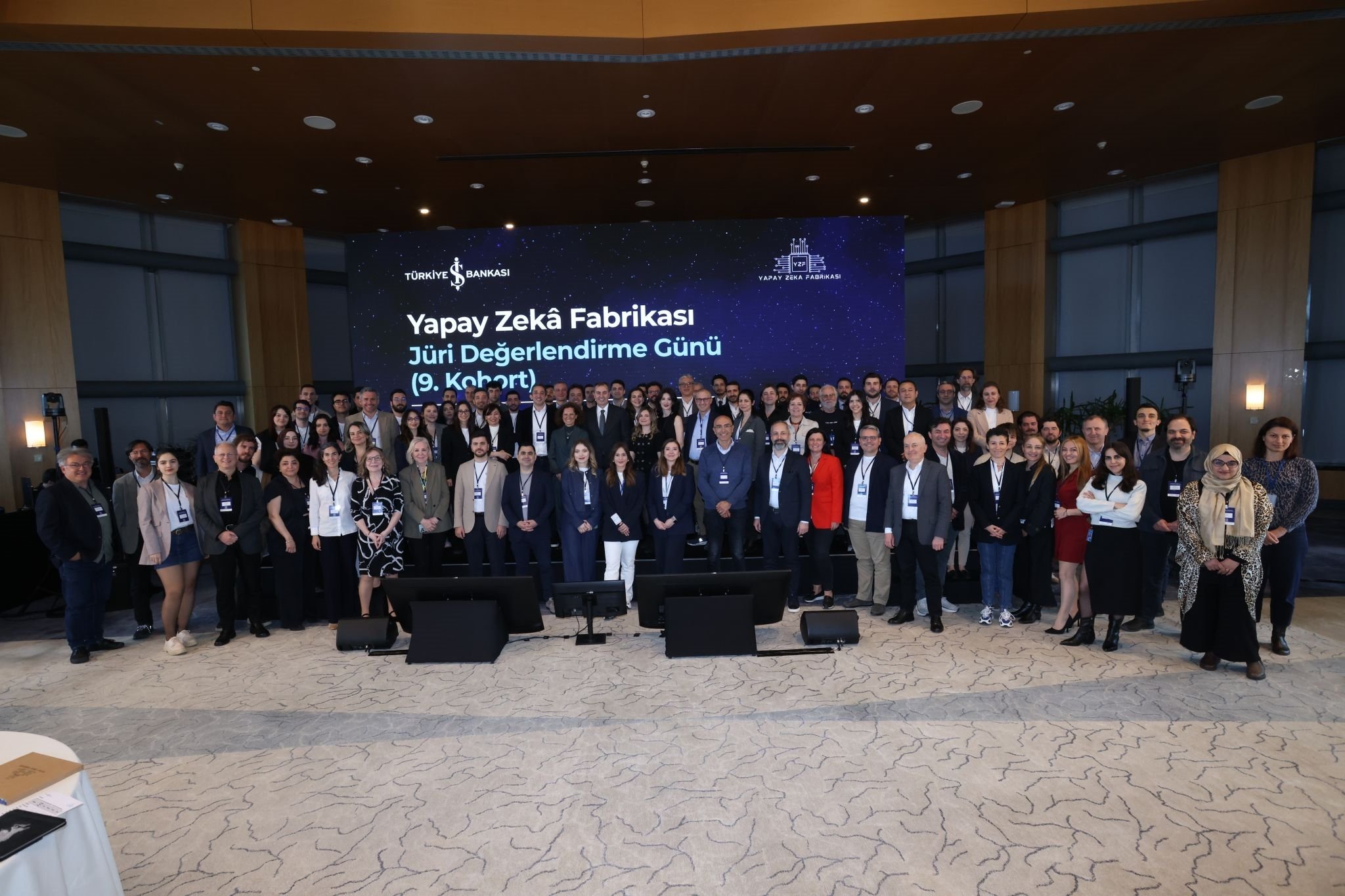 Representatives of startups selected by the AI Startup Factory and jury members pose for a photo. (Courtesy of AI Startup Factory)