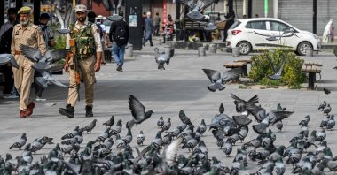 Indian police officers patrol a street in Srinagar, India-administered Kashmir, May 2, 2025. (AFP Photo)