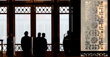 Security personnel keep watch at the second plenary session of the National People&#039;s Congress (NPC), at the Great Hall of the People, Beijing, China, March 8, 2025. (Reuters Photo)