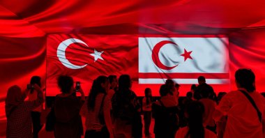 The flags of Türkiye and the Turkish Republic of Northern Cyprus (TRNC) are seen side by side during an exhibition at Teknofest, Lefkoşa (Nicosia), TRNC, May 2, 2025. (AA Photo)