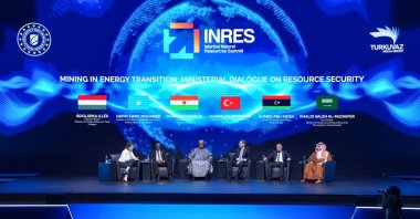 Energy and Natural Resources Minister Alparslan Bayraktar (3rd R) and other speakers during a panel on the sidelines of Istanbul Natural Resources Summit (INRES 2025), Istanbul, Türkiye, May 2, 2025. (AA Photo)