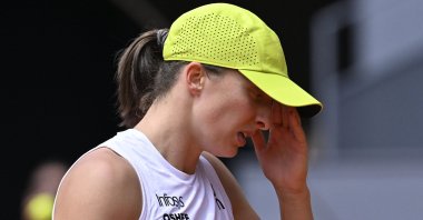 Poland&#039;s Iga Swiatek in action against Coco Gauff of the U.S. during their women&#039;s singles semifinal match at the Mutua Madrid Open held in the Magic Box, Madrid, Spain, May 1, 2025. (EPA Photo)