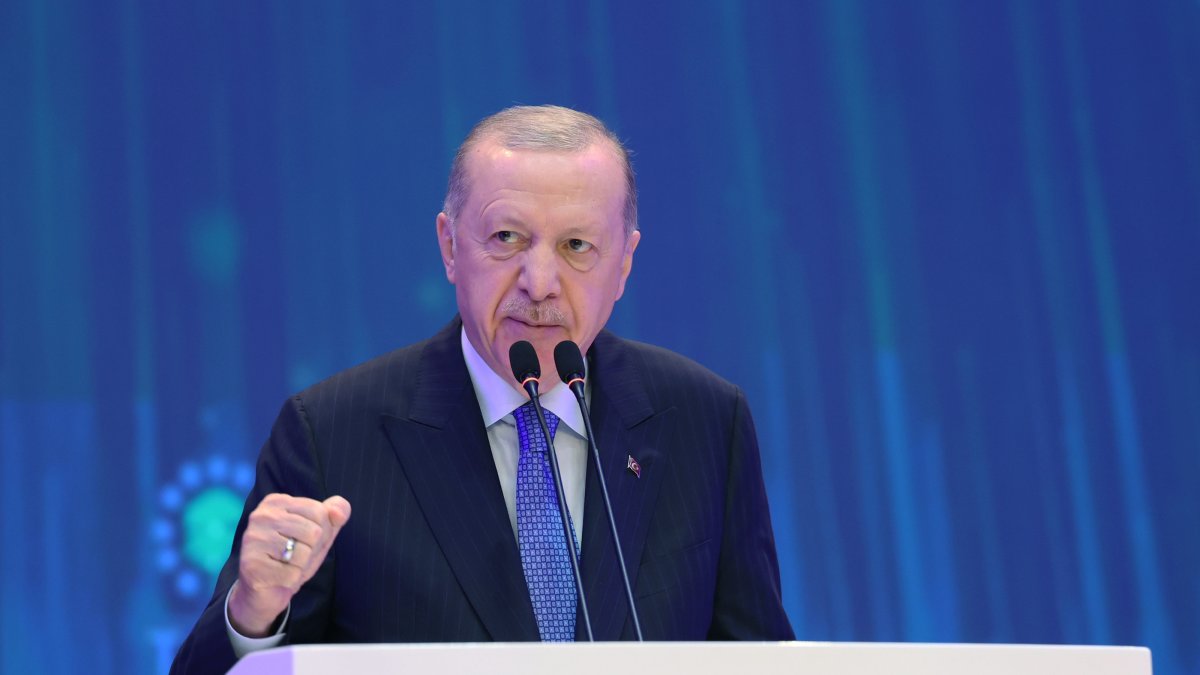 Turkish President Recep Tayyip Erdoğan speak at the opening ceremony of the TRNC Presidential Complex and the Republic Assembly, Lefkoşa, Northern Cyprus, May 3, 2025. (AA Photo)
