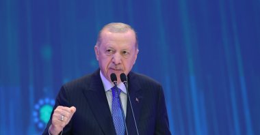 Turkish President Recep Tayyip Erdoğan speak at the opening ceremony of the TRNC Presidential Complex and the Republic Assembly, Lefkoşa, Northern Cyprus, May 3, 2025. (AA Photo)
