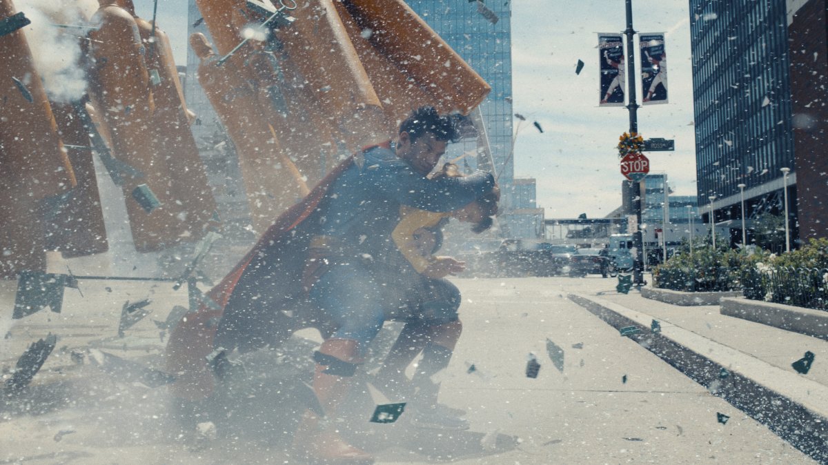 This image released by Warner Bros.Pictures shows David Corenswet in a scene from &quot;Superman.&quot; (AP Photo)