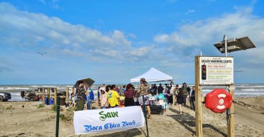 People protest at Boca Chica beach before an incorporation election that would turn Starbase into an official Texas city, Texas, U.S., May 3, 2025. (AP Photo)