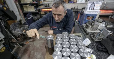 Veli Kaynar at his factory, overseeing the production of hydropneumatic systems and cylinders, Bursa, Türkiye, April 9, 2025. (AA Photo)