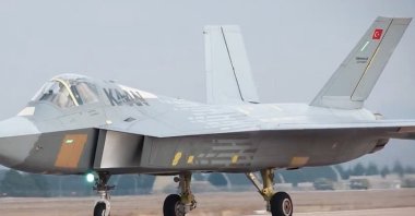 Türkiye&#039;s homegrown fifth-generation fighter jet Kaan is seen on a runway, Ankara, Türkiye, Feb. 21, 2024. (AA Photo)