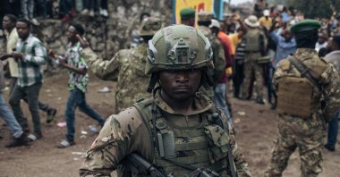 M23 soldiers are seen at the Stade de l&#039;Unite&#039; (Unity Stadium in French), Goma, DRC, Feb. 6, 2025. (AFP Photo)