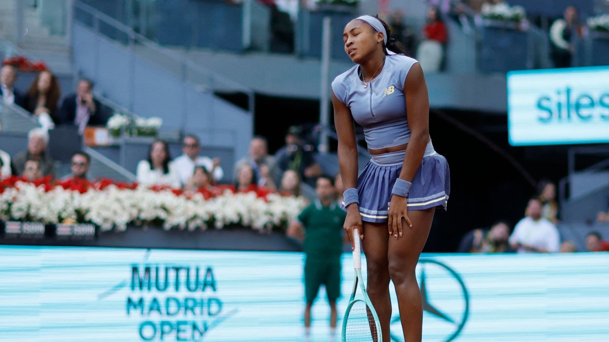 U.S.&#039; Coco Gauff reacts as she plays against Belarus&#039; Aryna Sabalenka during their 2025 WTA Tour Madrid Open tennis tournament singles final match at the Caja Magica, Madrid, Spain, May 1, 2025. (AFP Photo)