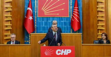 Republican People’s Party (CHP) Chair Özgür Özel speaks at his party&#039;s group meeting in Parliament, Ankara, Türkiye, April 22, 2025. (DHA)