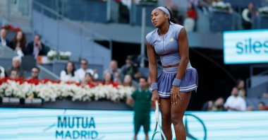U.S.&#039; Coco Gauff reacts as she plays against Belarus&#039; Aryna Sabalenka during their 2025 WTA Tour Madrid Open tennis tournament singles final match at the Caja Magica, Madrid, Spain, May 1, 2025. (AFP Photo)