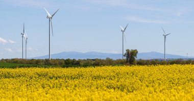 Wind turbines used to generate electricity are seen in Burgos, northern Spain, April 29, 2025. (AFP Photo)