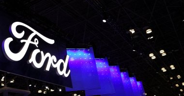 A Ford automobile logo is seen during the New York International Auto Show Press Preview in New York City, U.S., April 16, 2025. (Reuters Photo)