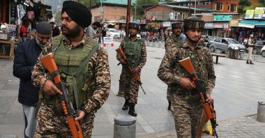 Indian paramilitary soldiers stand guard as India increased security following the deadly attack in Pahalgam, Srinagar, the summer capital of Indian Kashmir, May 3, 2025. (EPA Photo)
