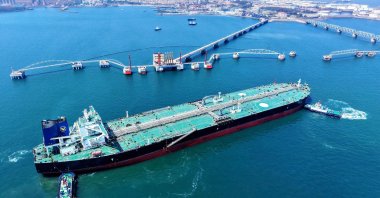 The crude oil tanker New Odyssey arrives at the port in Qingdao, eastern Shandong province, China, April 15, 2025. (AFP Photo)