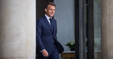 French President Emmanuel Macron at the Elysee Palace in Paris, France, May 5, 2025. (EPA Photo)