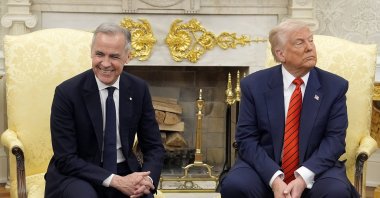 Prime Minister Mark Carney (L) and U.S. President Donald Trump engage in a meeting at the White House in Washington, D.C., U.S., May 6, 2025. (AP Photo)