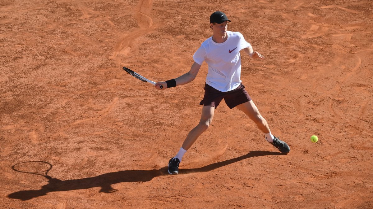 Jannik Sinner of Italy in action during a training session at Super Tennis arena at Foro Italico sports complex, Rome, Italy, May 6, 2025. (EPA Photo)