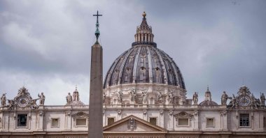 This photograph shows the St. Peter&#039;s Basilica with a view of the main central loggia balcony of the Basilica (bottom C) where the name of the new pope will be announced, Vatican, May 5, 2025. (AFP Photo)
