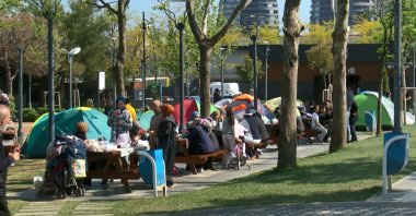 People in Istanbul stay in tents and vehicles, hesitant to return to their homes due to the earthquake, Istanbul, Türkiye, April 25, 2025. (DHA Photo) 