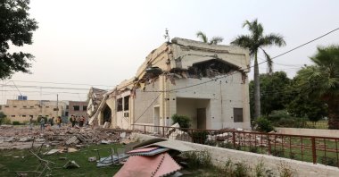 General view of a damaged building after Indian missile strikes in Muridke, Punjab province, Pakistan, May 7, 2025. (EPA Photo)