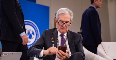 U.S. Federal Reserve Chair Jerome Powell at the start of an IMFC Plenary Session during the 2025 IMF and World Bank Spring Meetings at the IMF headquarters, Washington, U.S., April 25, 2025. (EPA Photo)