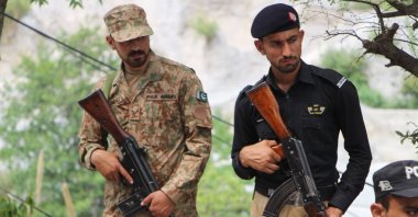 Pakistani troops stand guard in Pakistan-ruled Kashmir, May 8, 2025. (AA Photo)