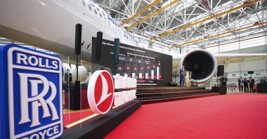 Logos of Rolls-Royce and Türkiye's flag carrier Turkish Airlines (THY), Istanbul, Türkiye, May 7, 2025. (AA Photo)