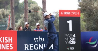 Portugal&#039;s Ricardo Gouveia in action during the first round of the Turkish Airlines Open 2025 Golf Tournament at Regnum Carya Golf Club in Belek, Antalya, Türkiye, May 8, 2025. (AA Photo)