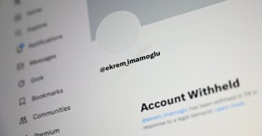 This illustration photograph shows the blocked X (formerly Twitter) account of Ekrem Imamoğlu displayed on a computer screen in Istanbul, Türkiye, May 8, 2025.  (AFP Photo)