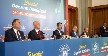 Environment, Urbanization, and Climate Change Minister Murat Kurum (C) delivers a speech at the Earthquake Transformation Evaluation Meeting, Istanbul, Türkiye, May 8, 2025. (AA Photo)